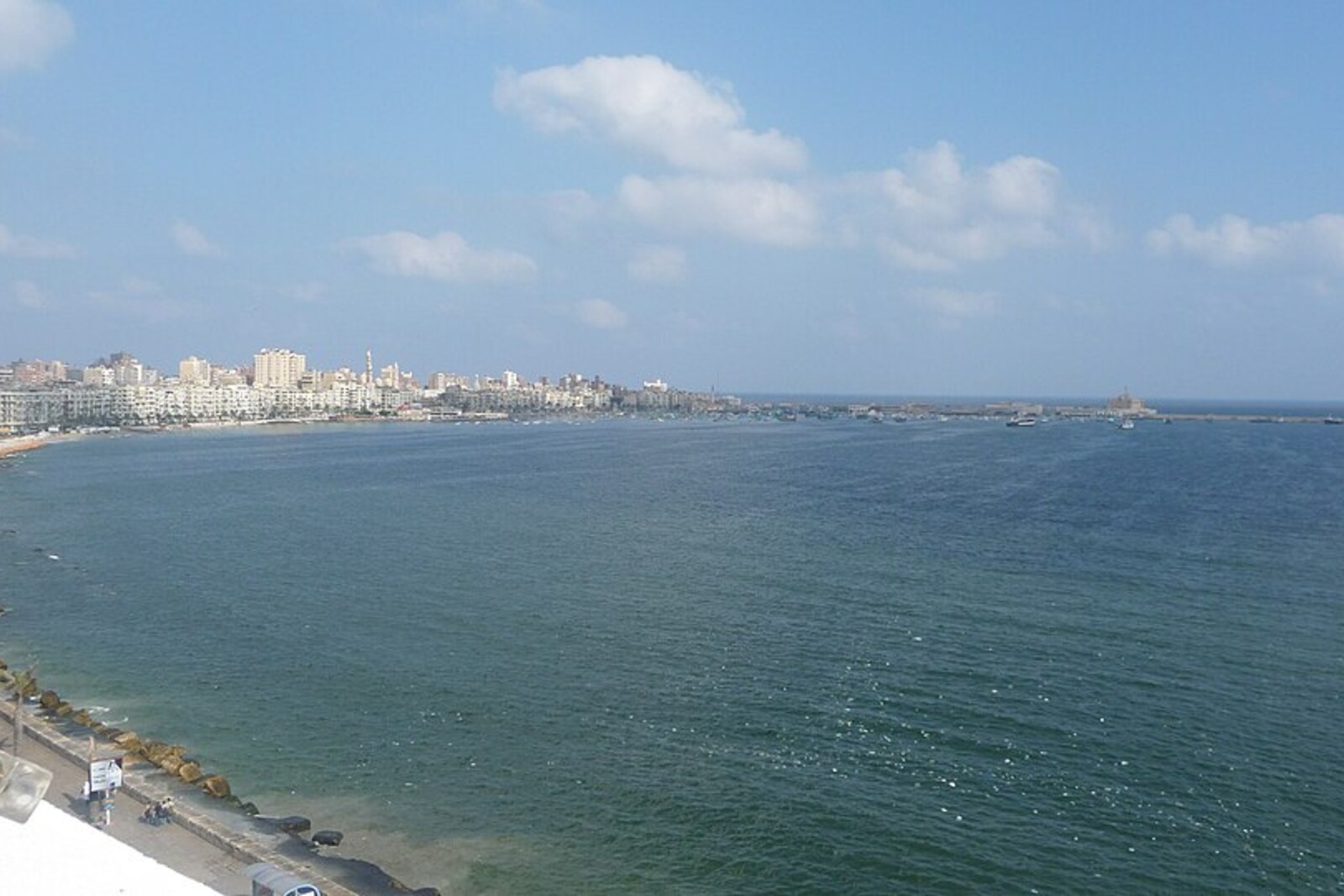 Panorama of Alexandria's Eastern Harbour with Qaitbay Citadel in the distance.
