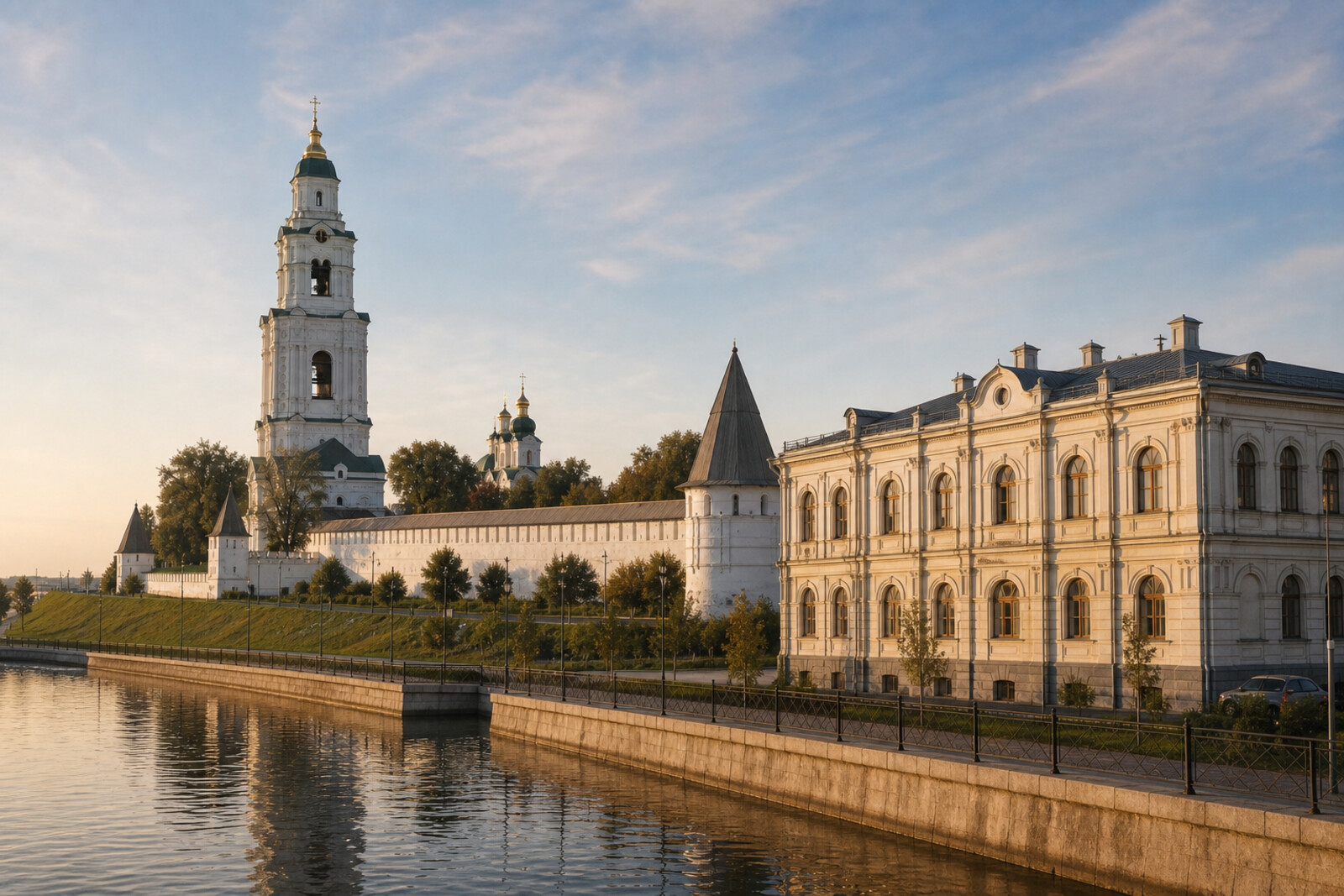 An illustrative image of Astrakhan Kremlin, trading arcades, and water as symbols of the route.