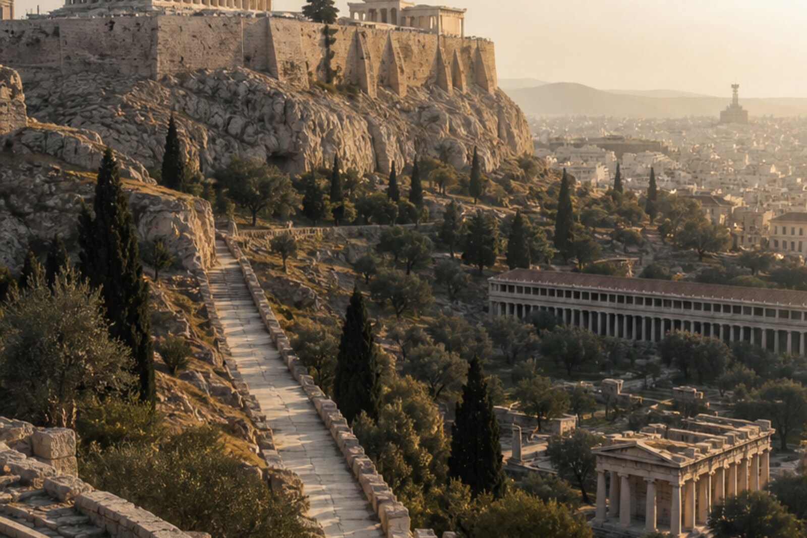 Route cover: the Acropolis, south slope, Agora, and Roman layers of Athens.