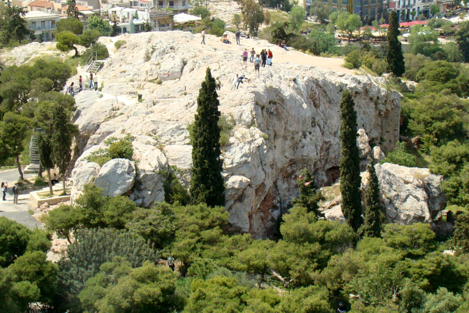 The rock of the Areopagus beside the Acropolis