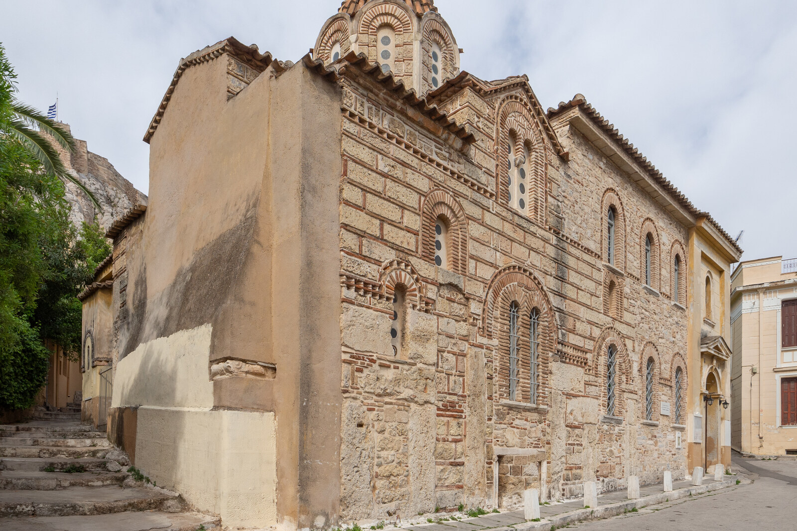 A small Byzantine Church of St. Nicholas Rangavas with brick walls and a dome