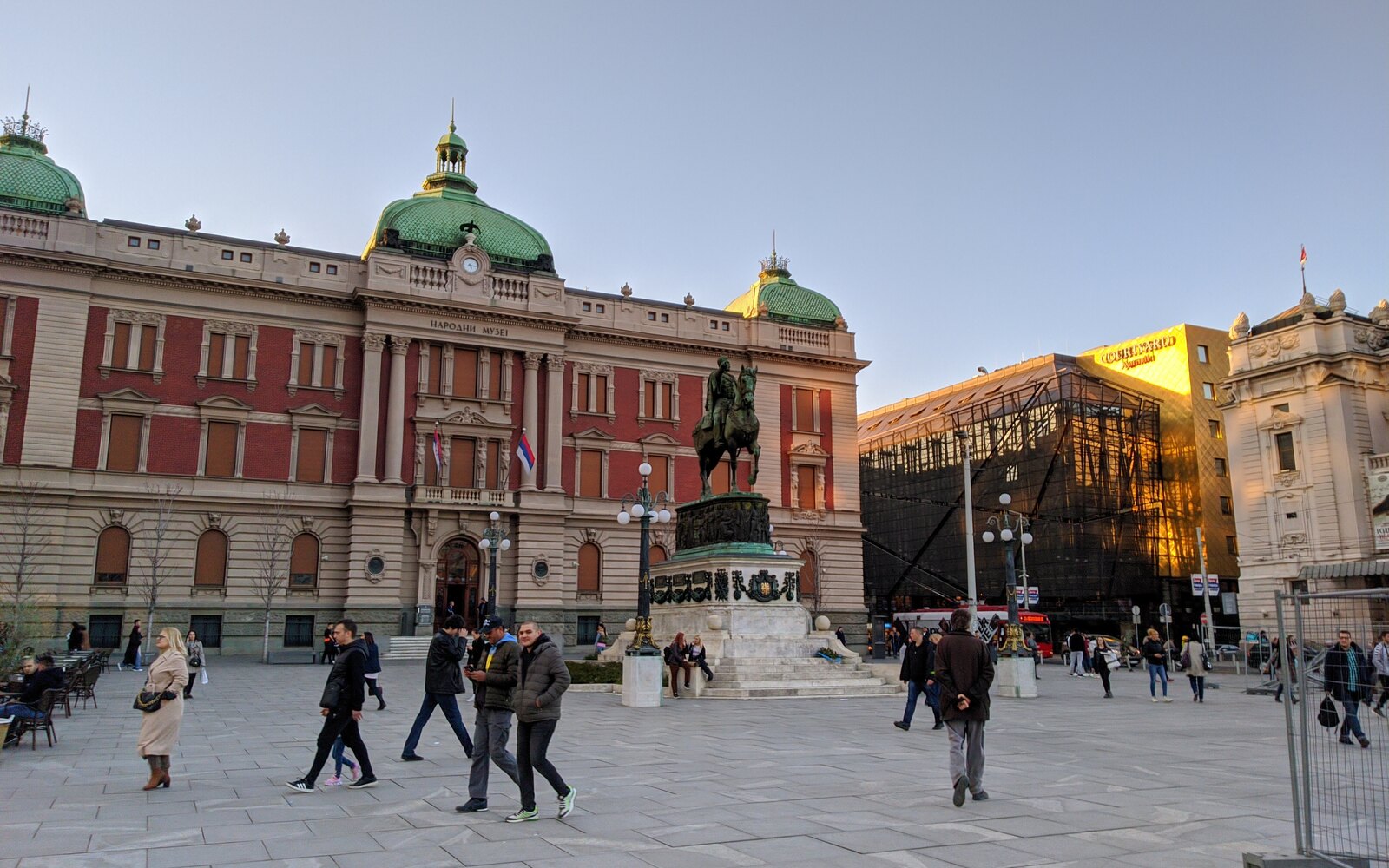 Republic Square with the monument to Prince Mihailo and the National Museum of Serbia.