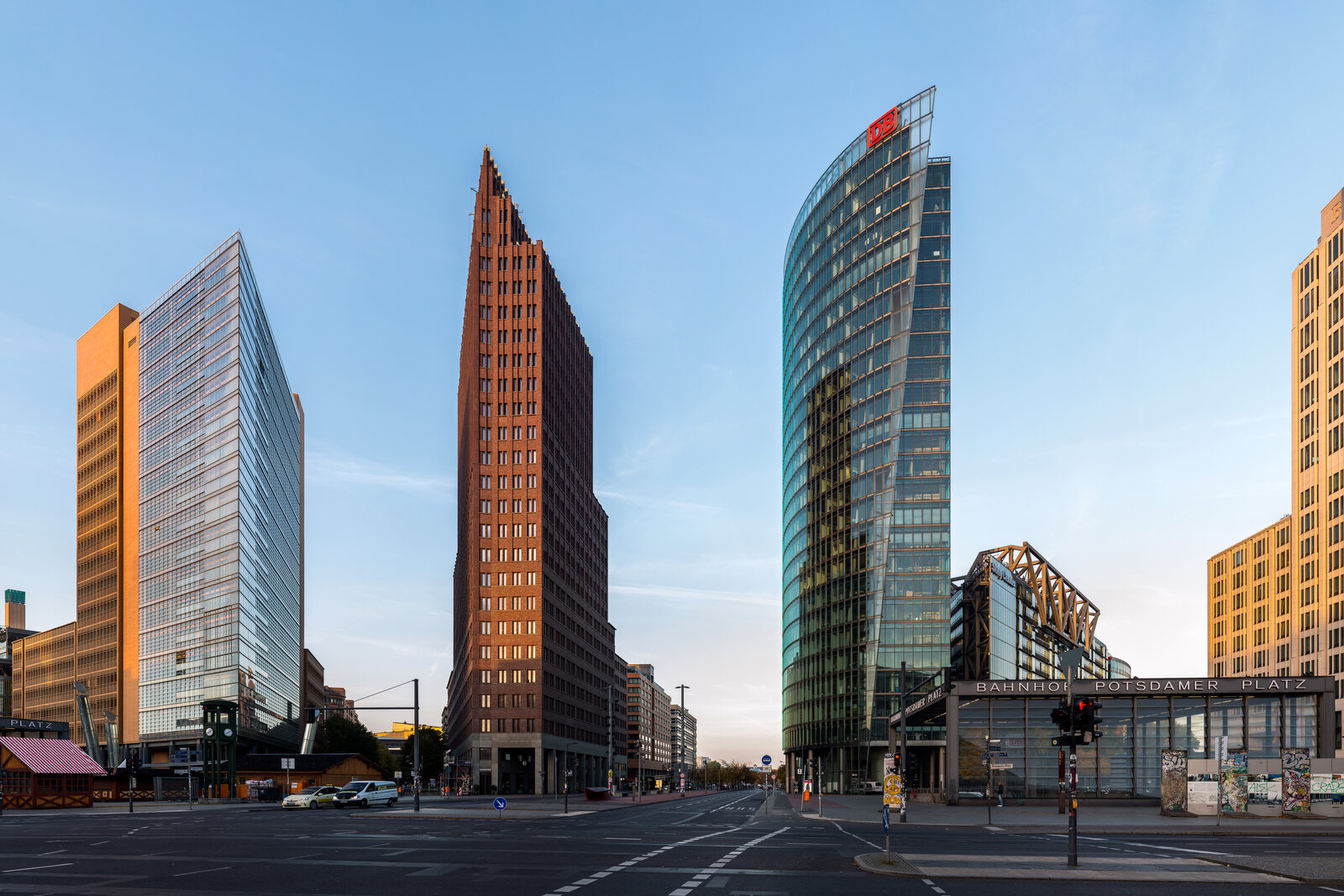 Modern buildings at Potsdamer Platz and the urban square