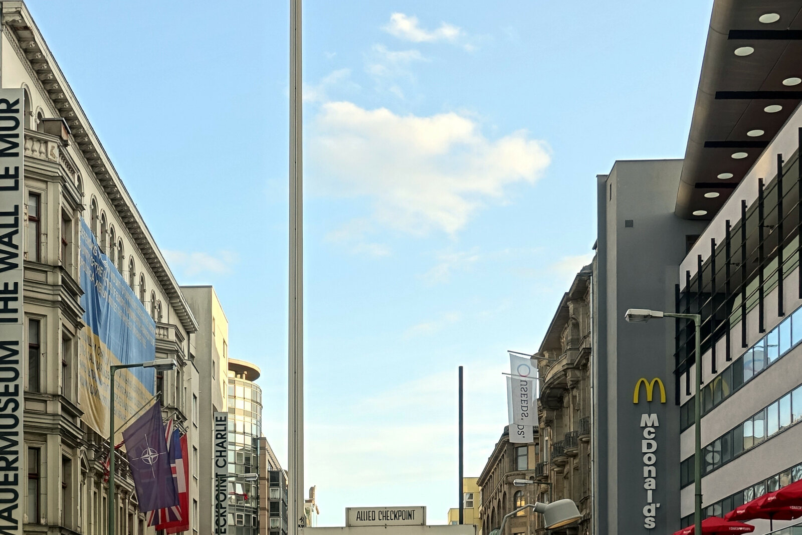 Guard booth and street crossing at Checkpoint Charlie in Berlin