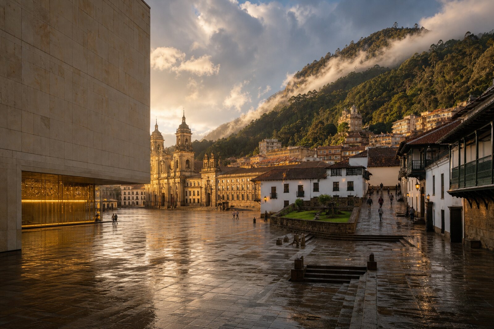 Route cover: La Candelaria, Museo del Oro, Plaza de Bolívar, the cathedral, and Chorro de Quevedo.