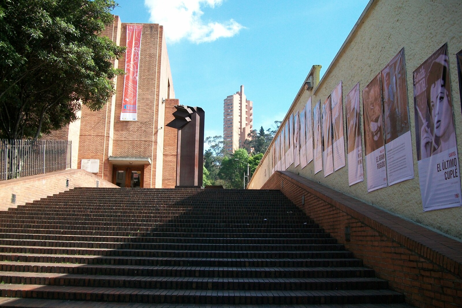 Red-brick facade and broad stairways of the Museum of Modern Art of Bogotá