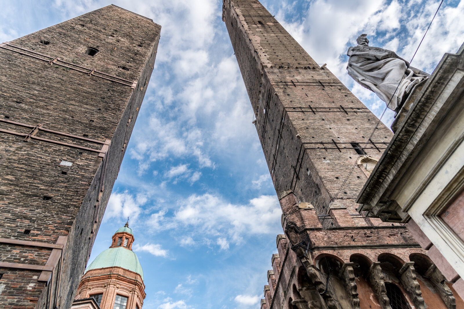 Asinelli Tower and Garisenda Tower above the streets of Bologna