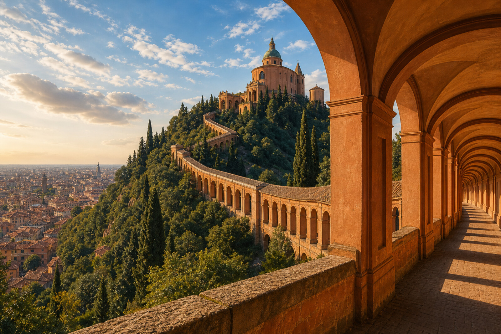Generated route cover: “Portico of San Luca: a long curve toward the hill”