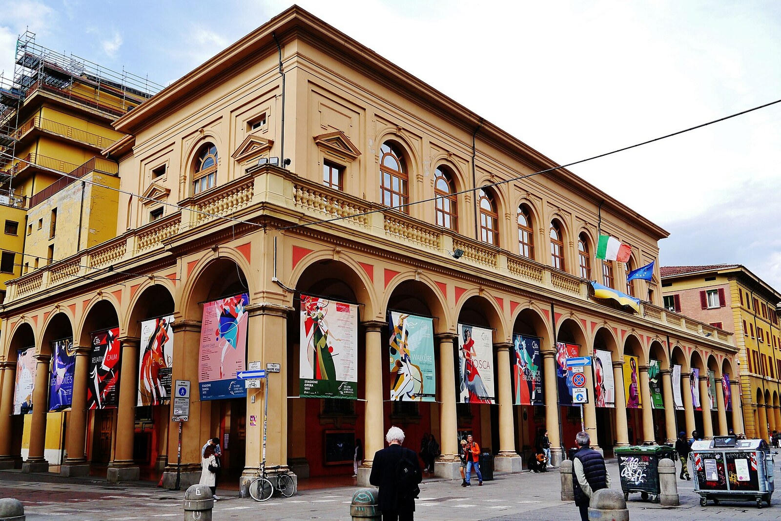 The neoclassical façade of Teatro Comunale di Bologna on Piazza Verdi