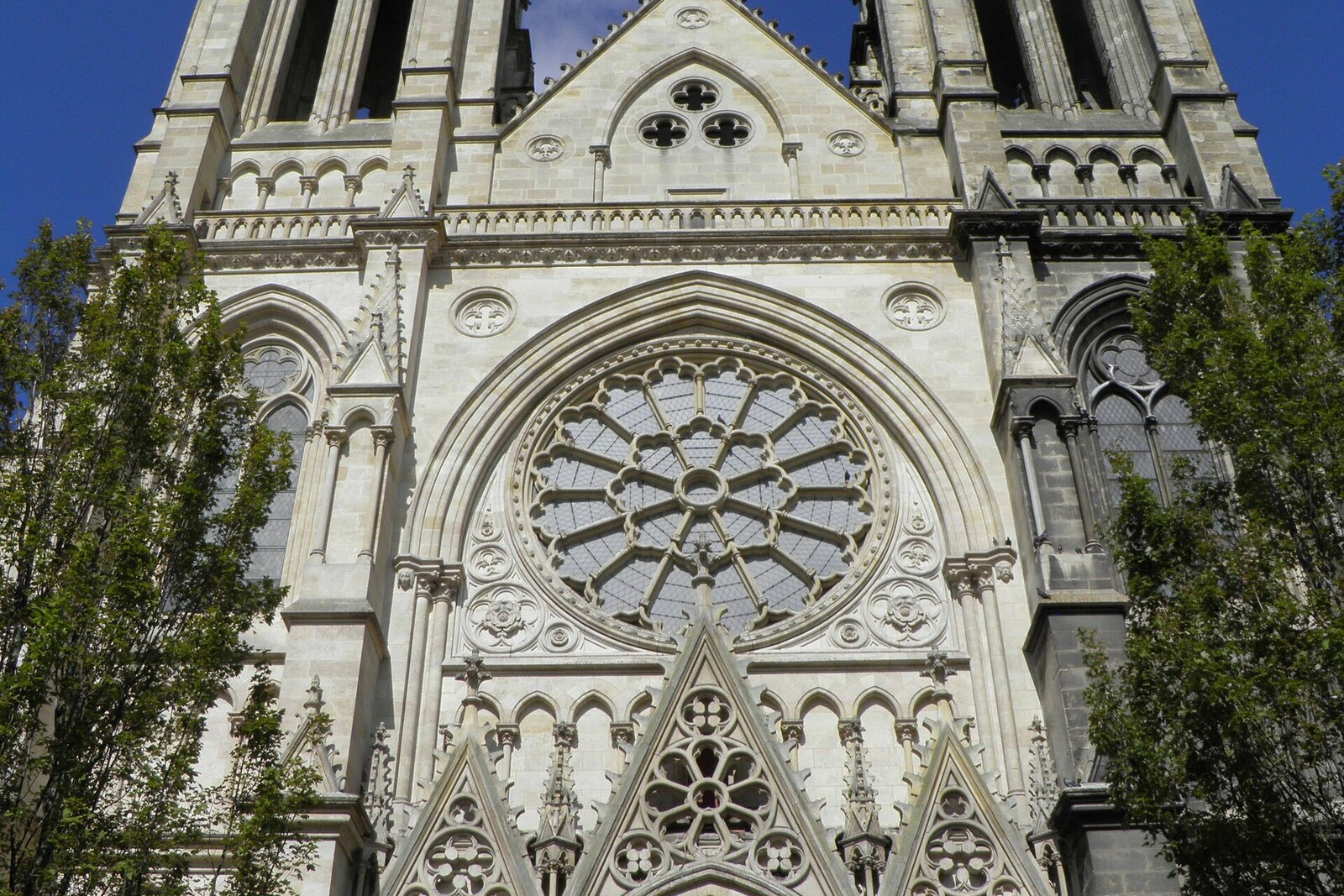 Neo-Gothic facade of Saint-Louis des Chartrons Church in Bordeaux.