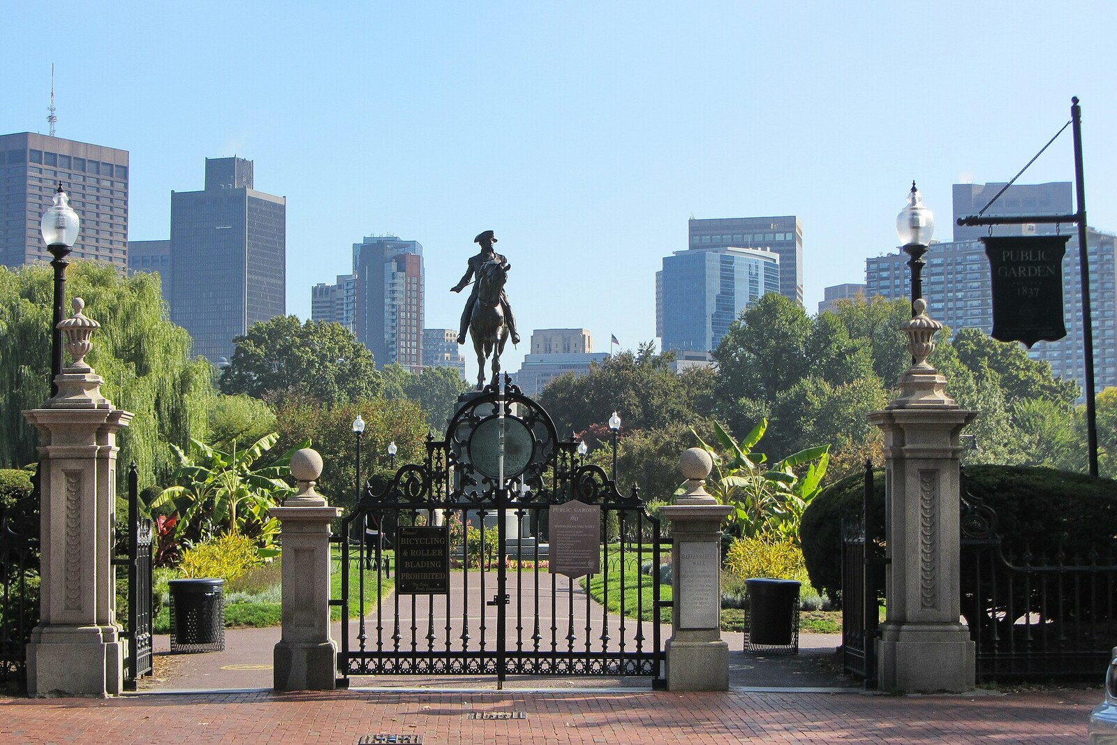 Boston Public Garden with its lagoon and paths near Back Bay.