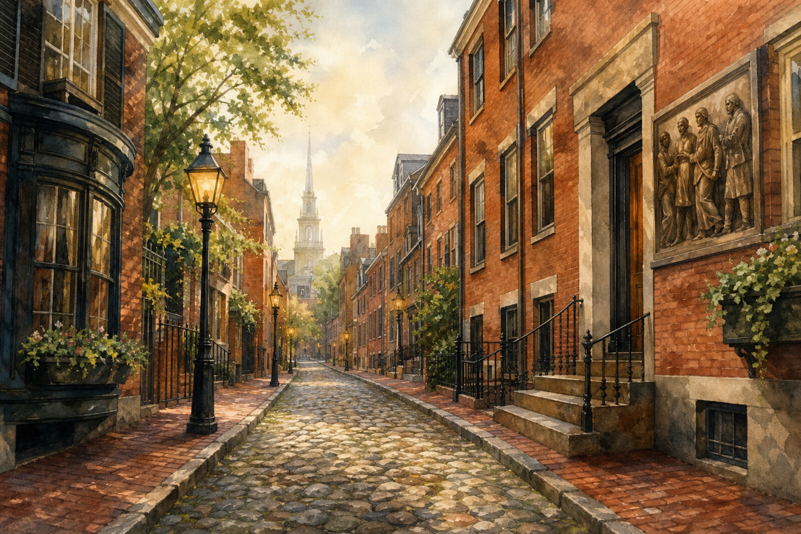 Generated cover: the northern slope of Beacon Hill, Joy Street, brick facades, and the Black Heritage Trail in soft daylight.
