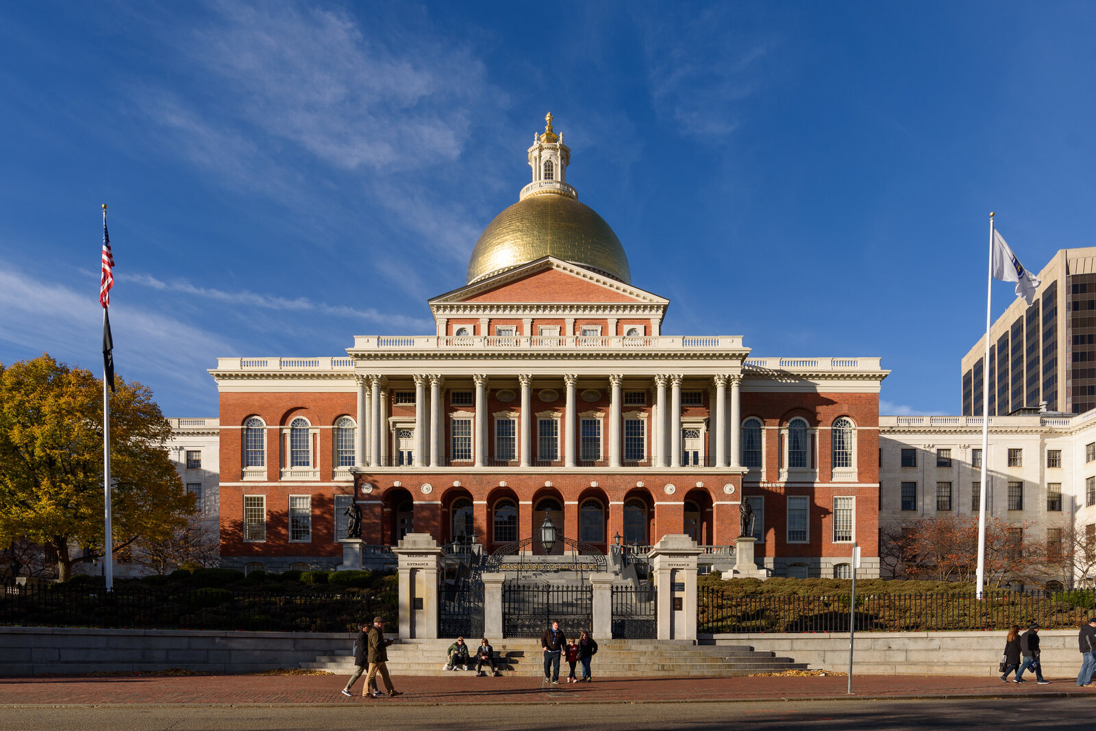 Massachusetts State House with its golden dome above Boston Common.