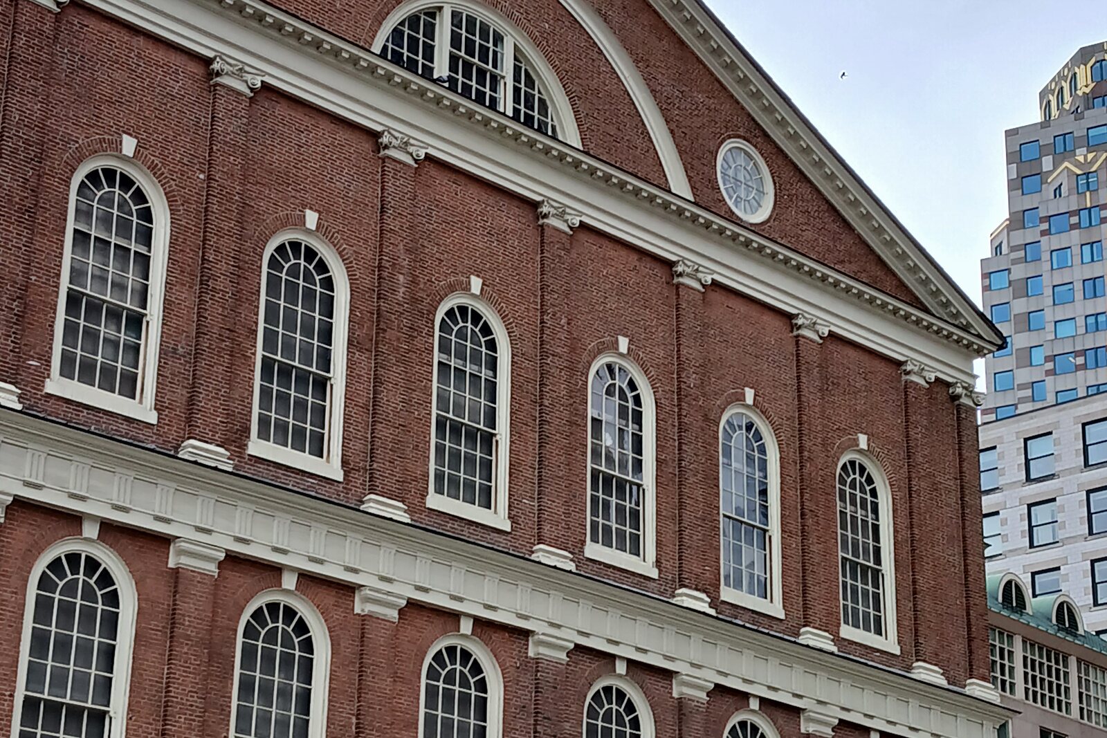 Faneuil Hall and the square in front of Quincy Market.