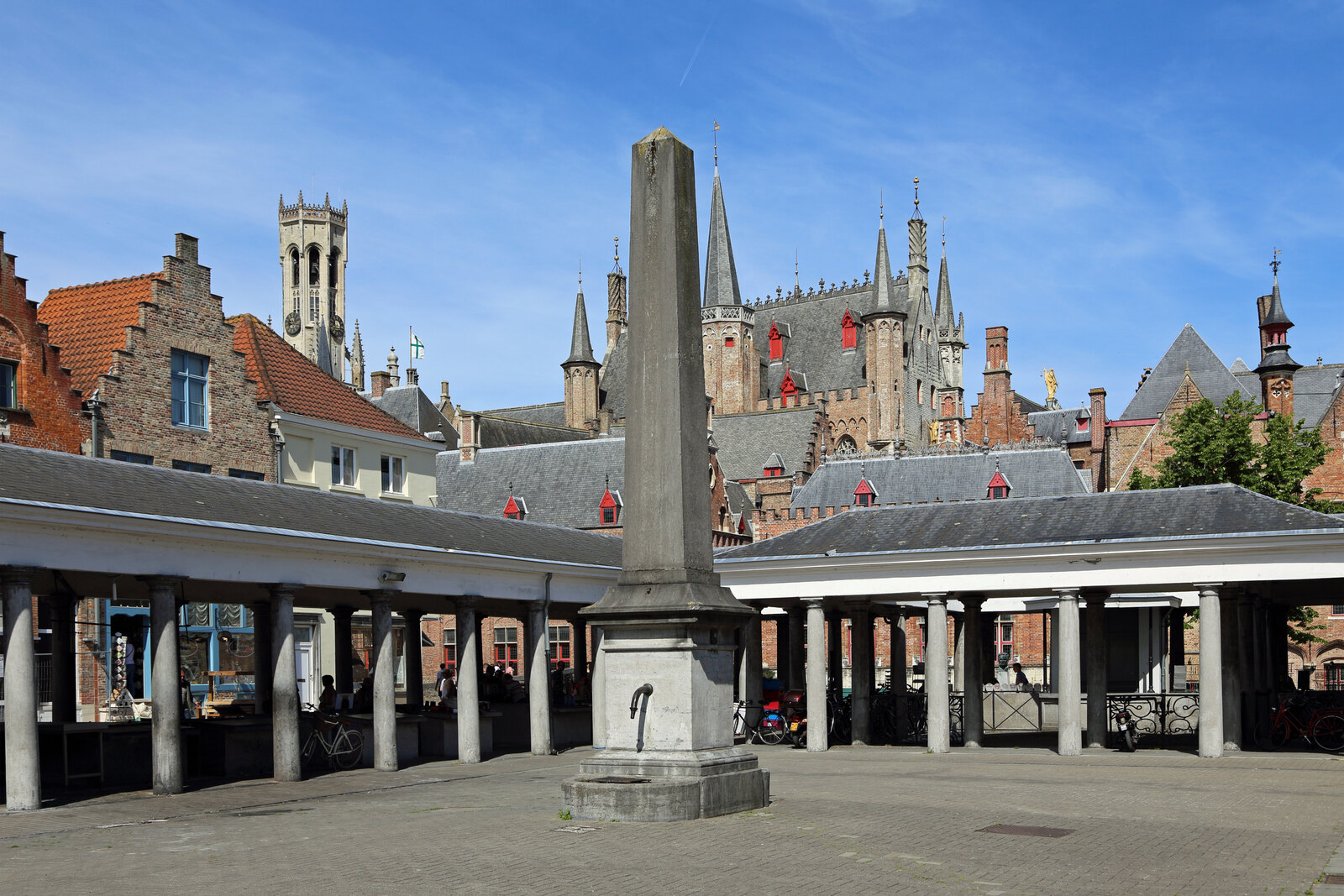 The Fish Market colonnade in Bruges, where fish is sold in the morning.