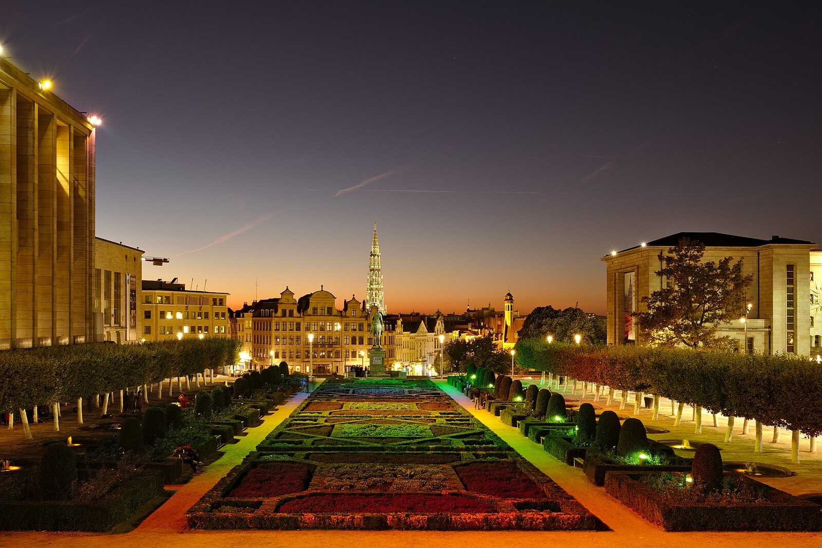 Mont des Arts and a view of the city at dusk