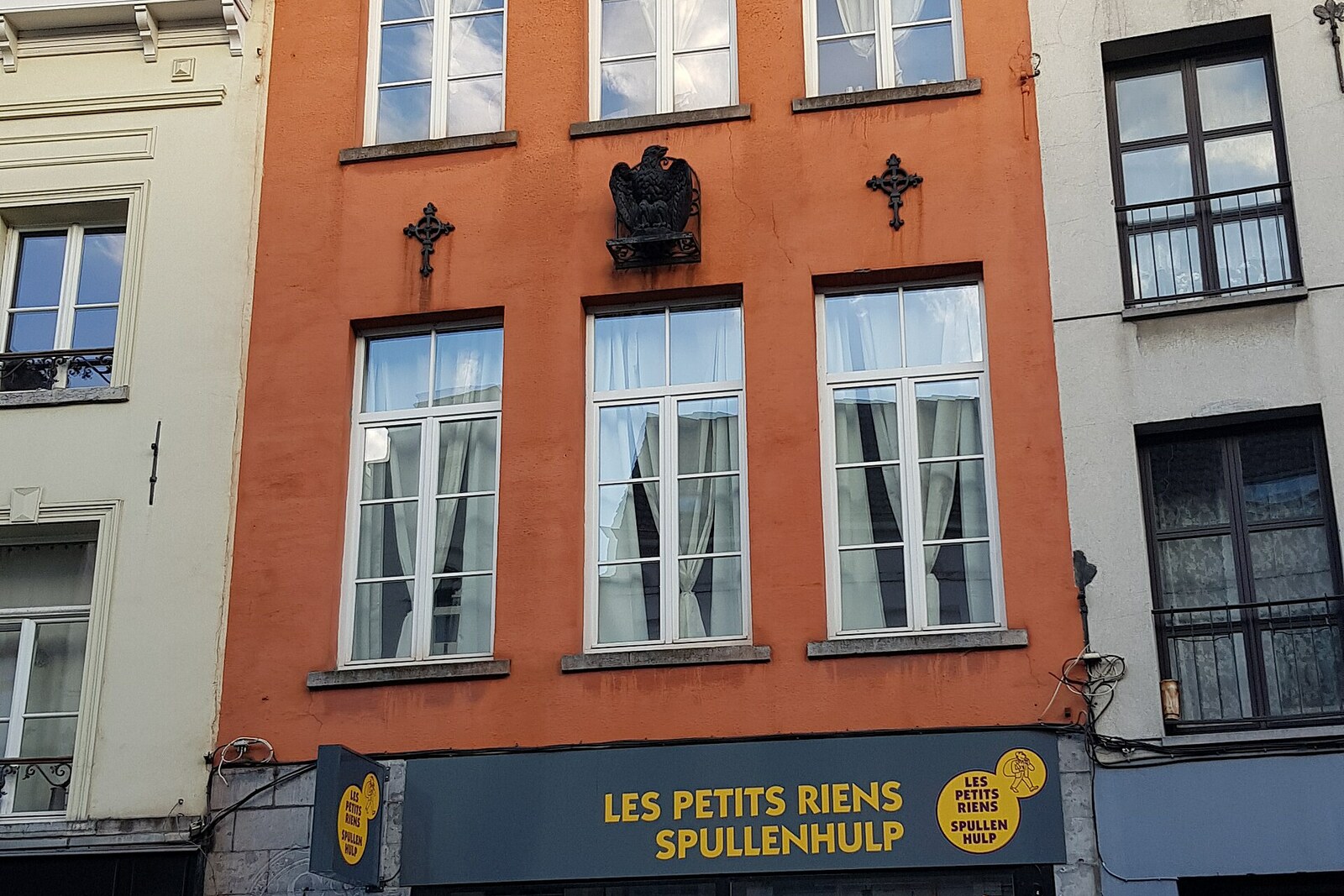 Historic façades on Rue Haute in the Marolles.