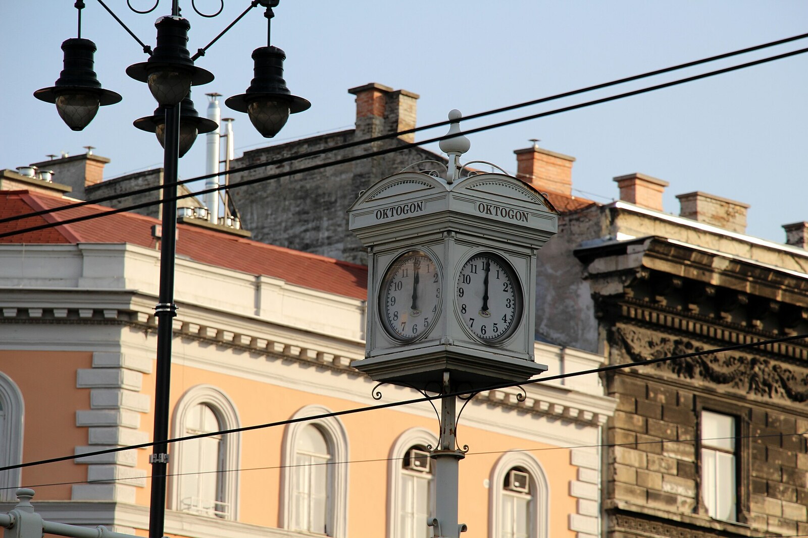 Oktogon intersection on Andrássy Avenue in Budapest.