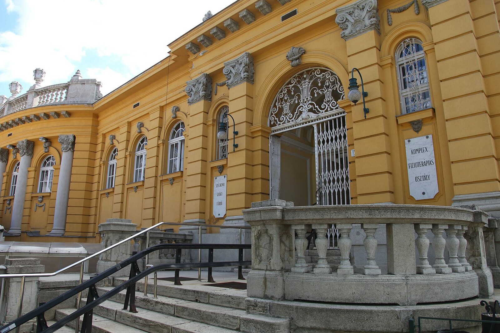 The Neo-Baroque facade of Széchenyi Thermal Bath in Budapest's City Park.