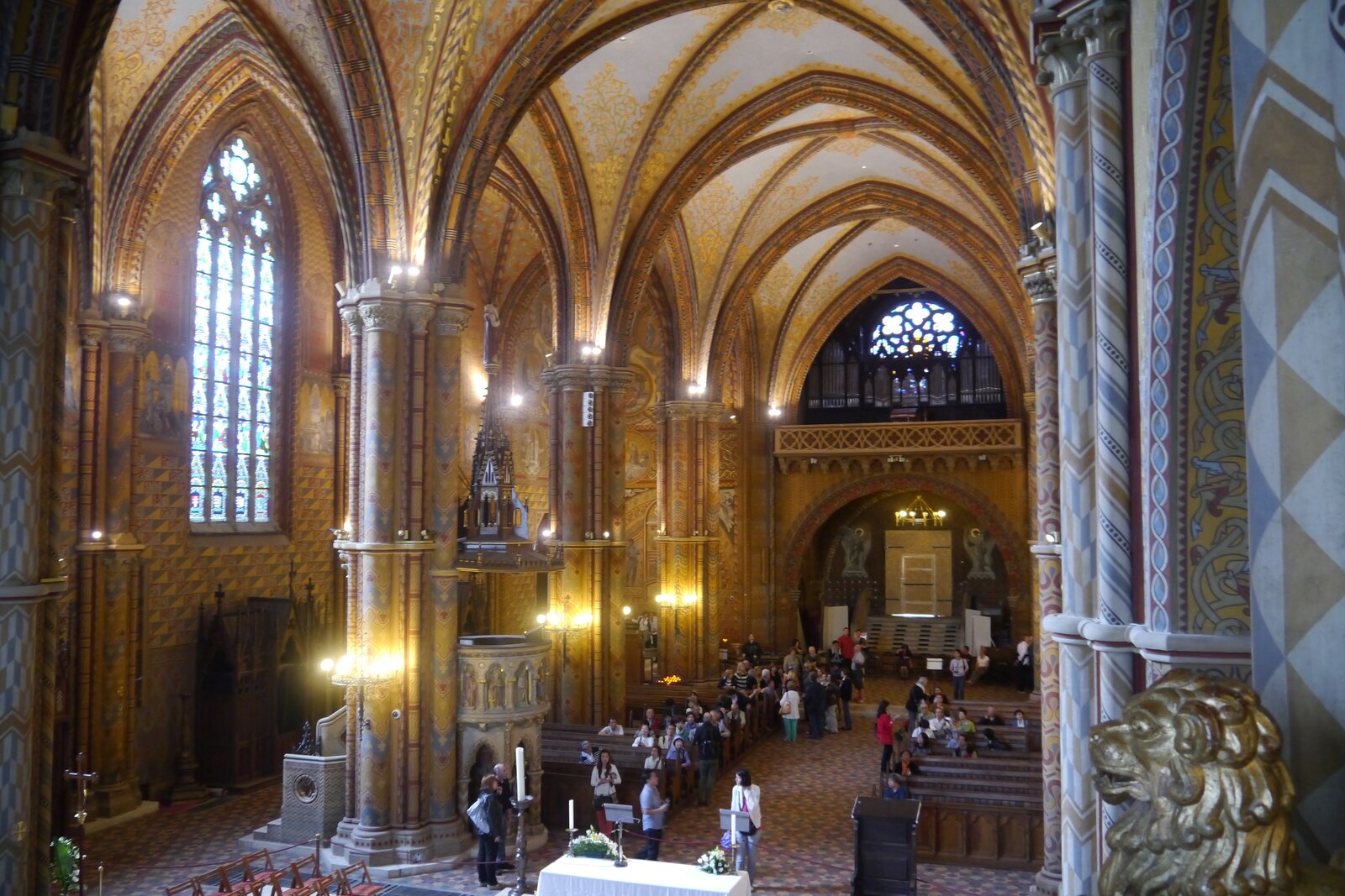 Painted vaults and the nave inside Matthias Church.