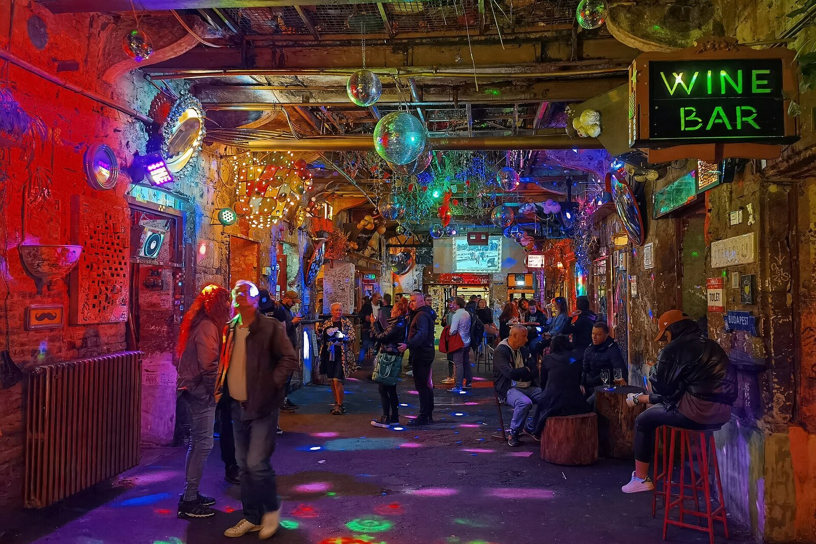 The inner courtyard of Szimpla Kert in the Budapest Jewish Quarter.