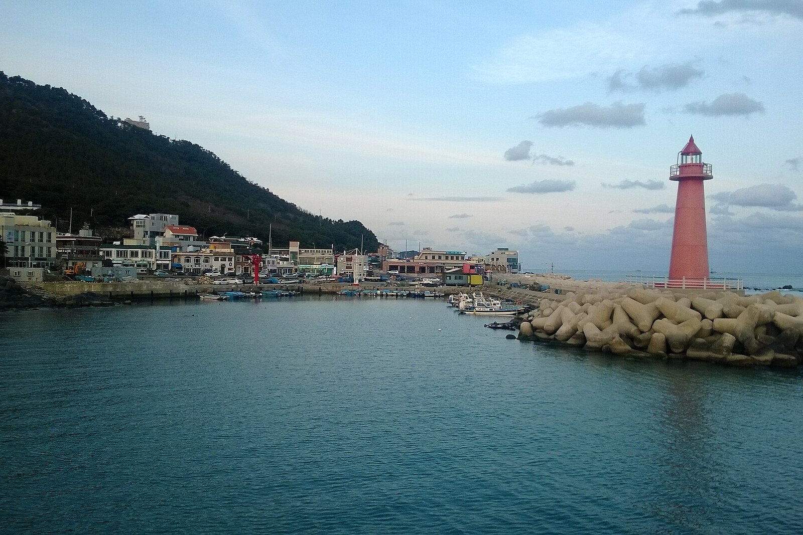 Cheongsapo fishing harbor beside the glass seafront of the Cheongsapo Daritdol Observatory in Haeundae.