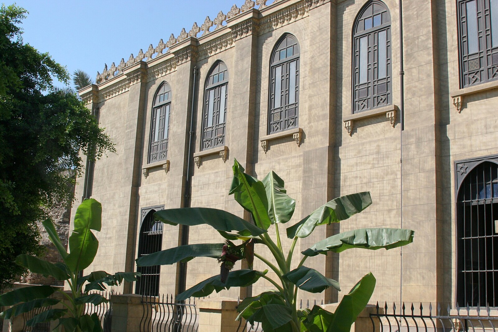 Facade of Ben Ezra Synagogue in Old Cairo, with arches and carving