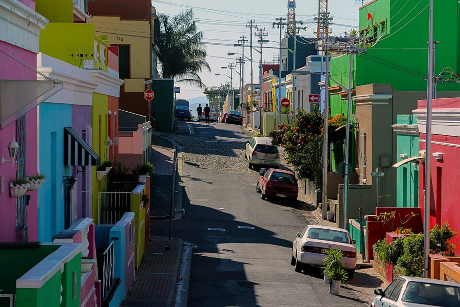 Paved Chiappini Street with the colorful facades of Bo-Kaap.