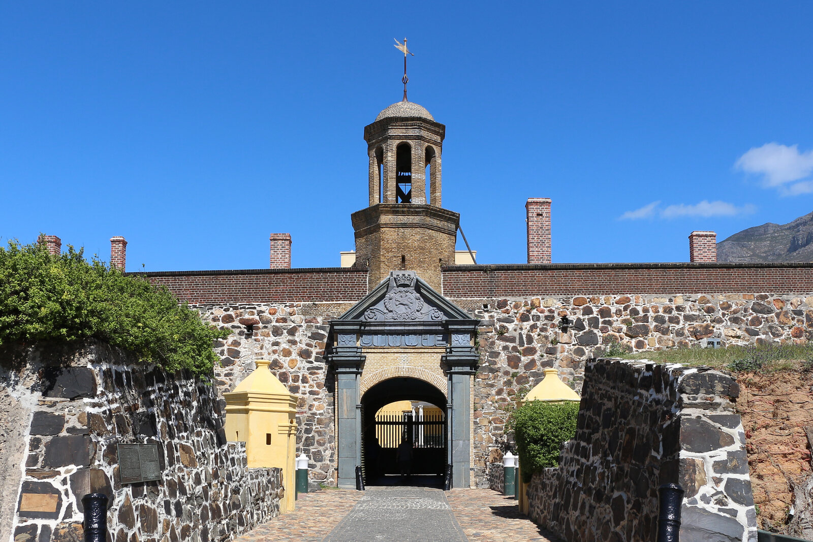 The entrance and stone walls of the Castle of Good Hope in central Cape Town.