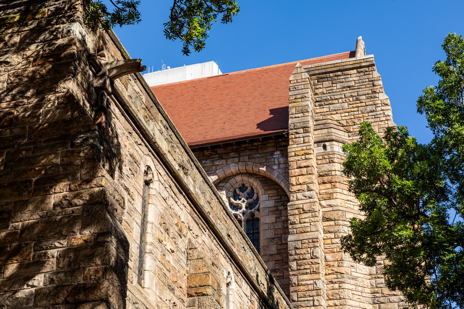 The stone facade of St George's Cathedral in central Cape Town.