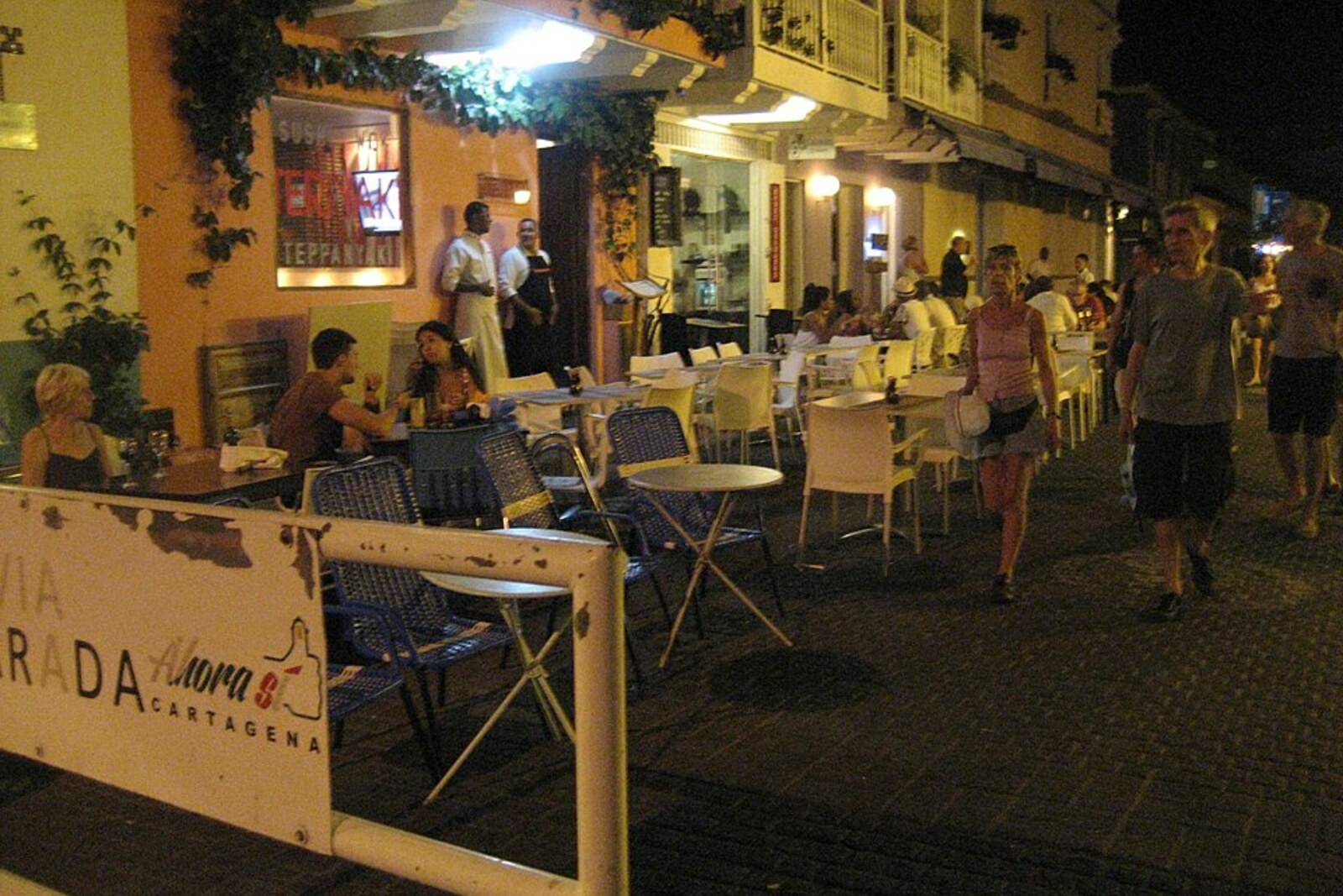 Plaza San Diego in the evening in Cartagena's historic center.
