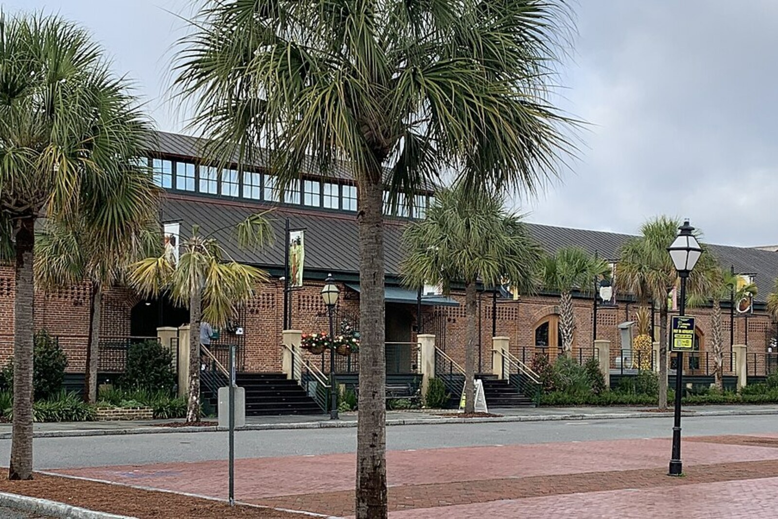 Brick facade of the Charleston Visitor Center on Meeting Street.