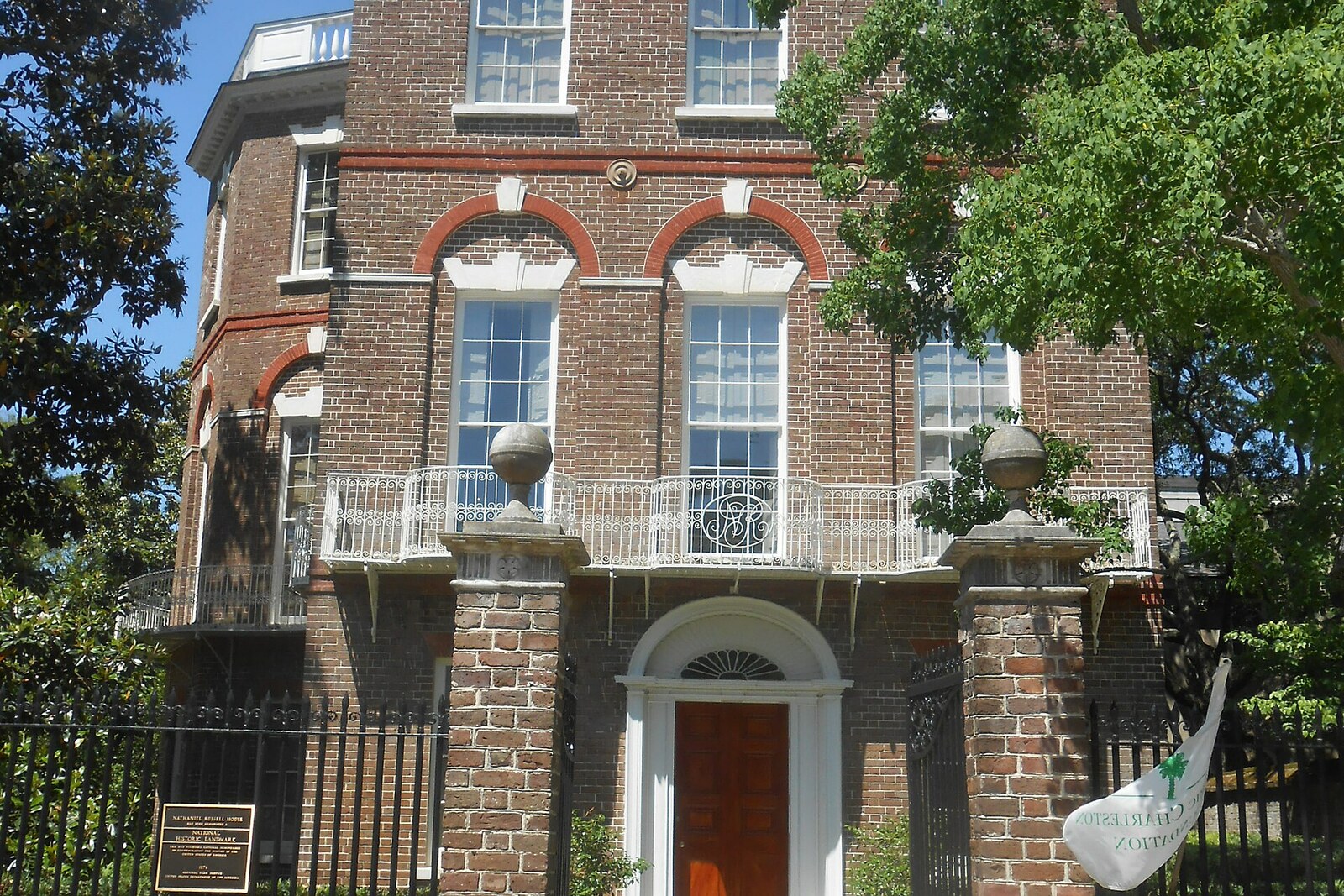 Nathaniel Russell House, a historic house with a white facade and a garden setback from the street.
