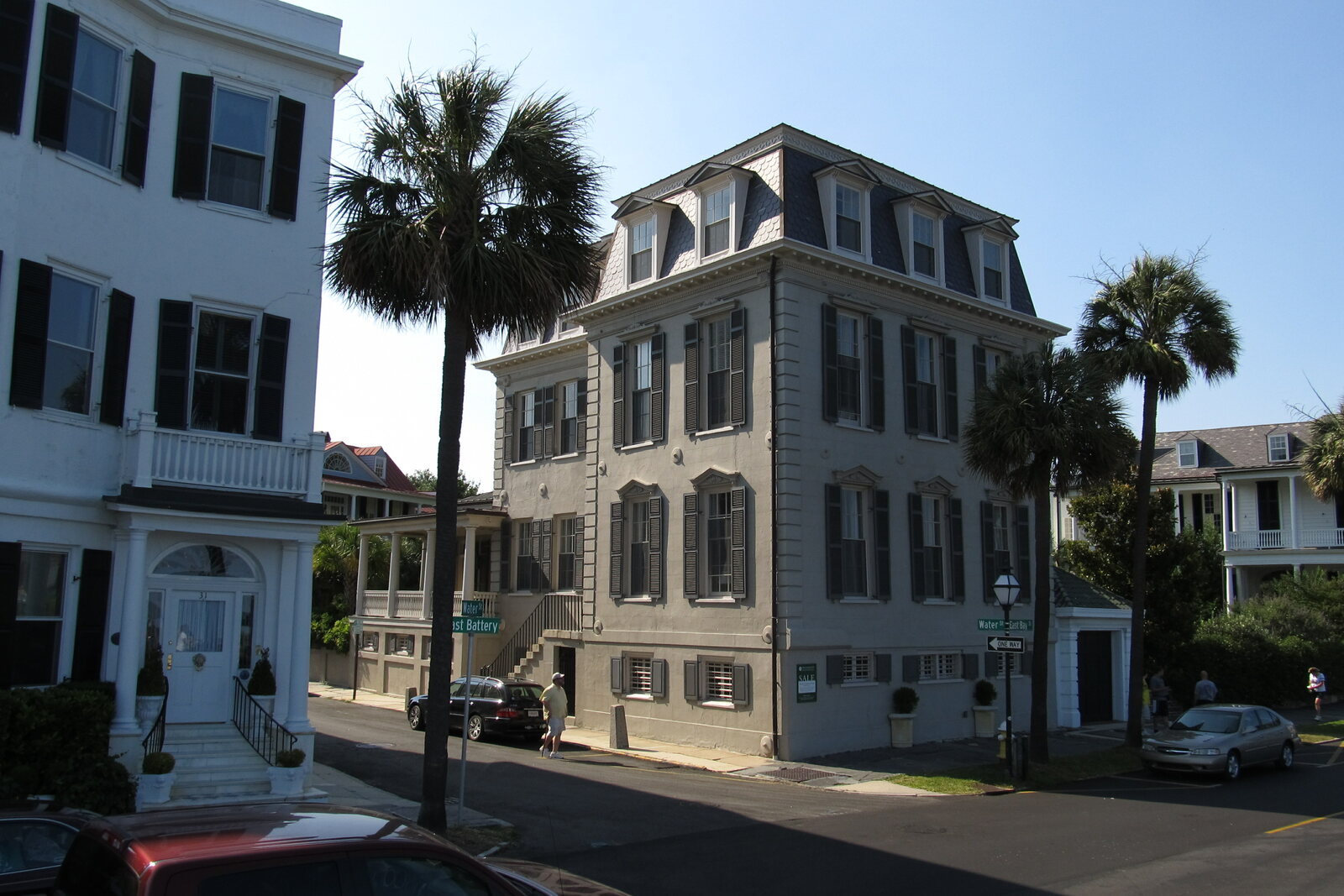 High Battery with the houses of old Charleston and the harbor line.