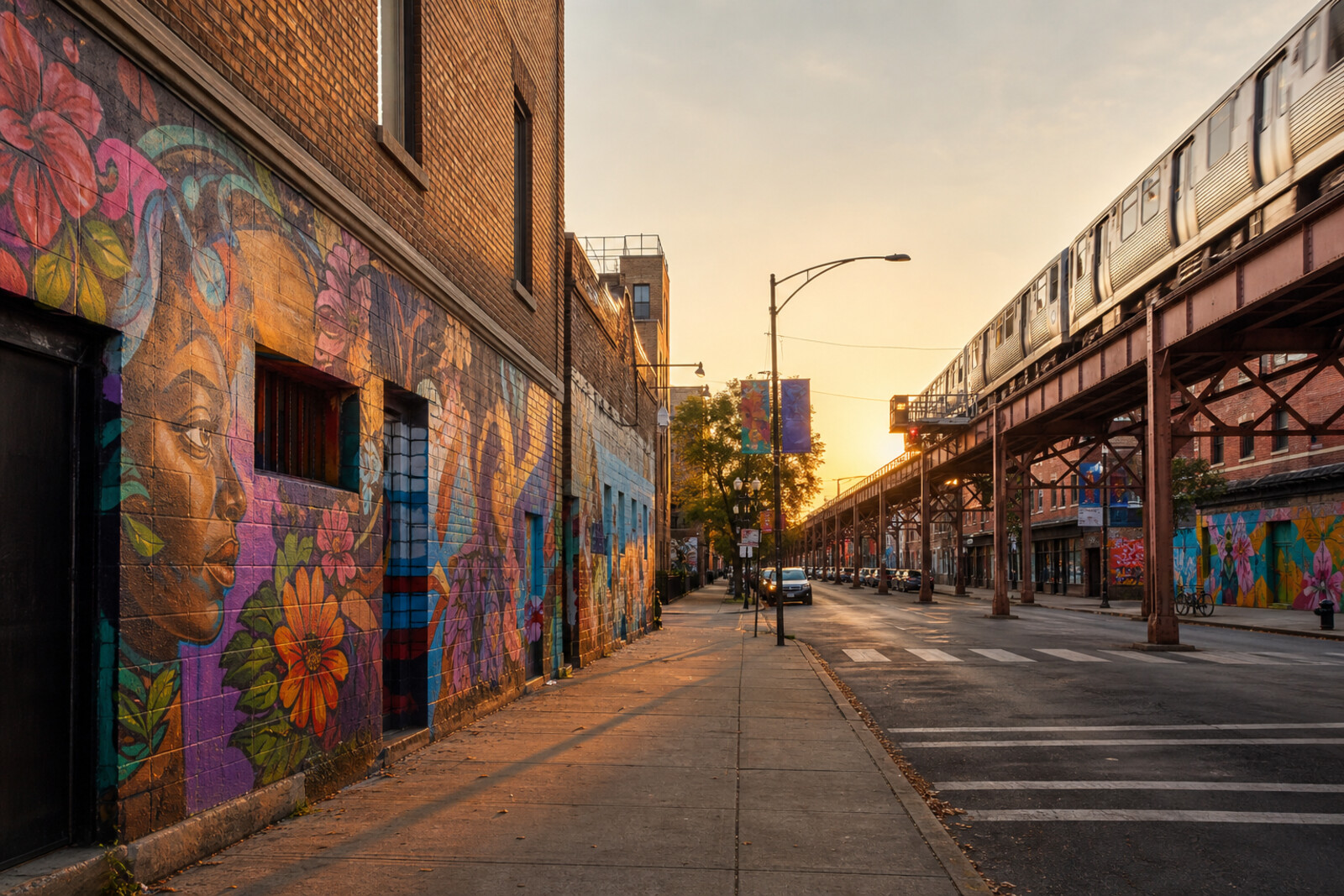 Generated cover: Pilsen, 18th Street, Pink Line, murals, a museum of Mexican art, and a railroad embankment.