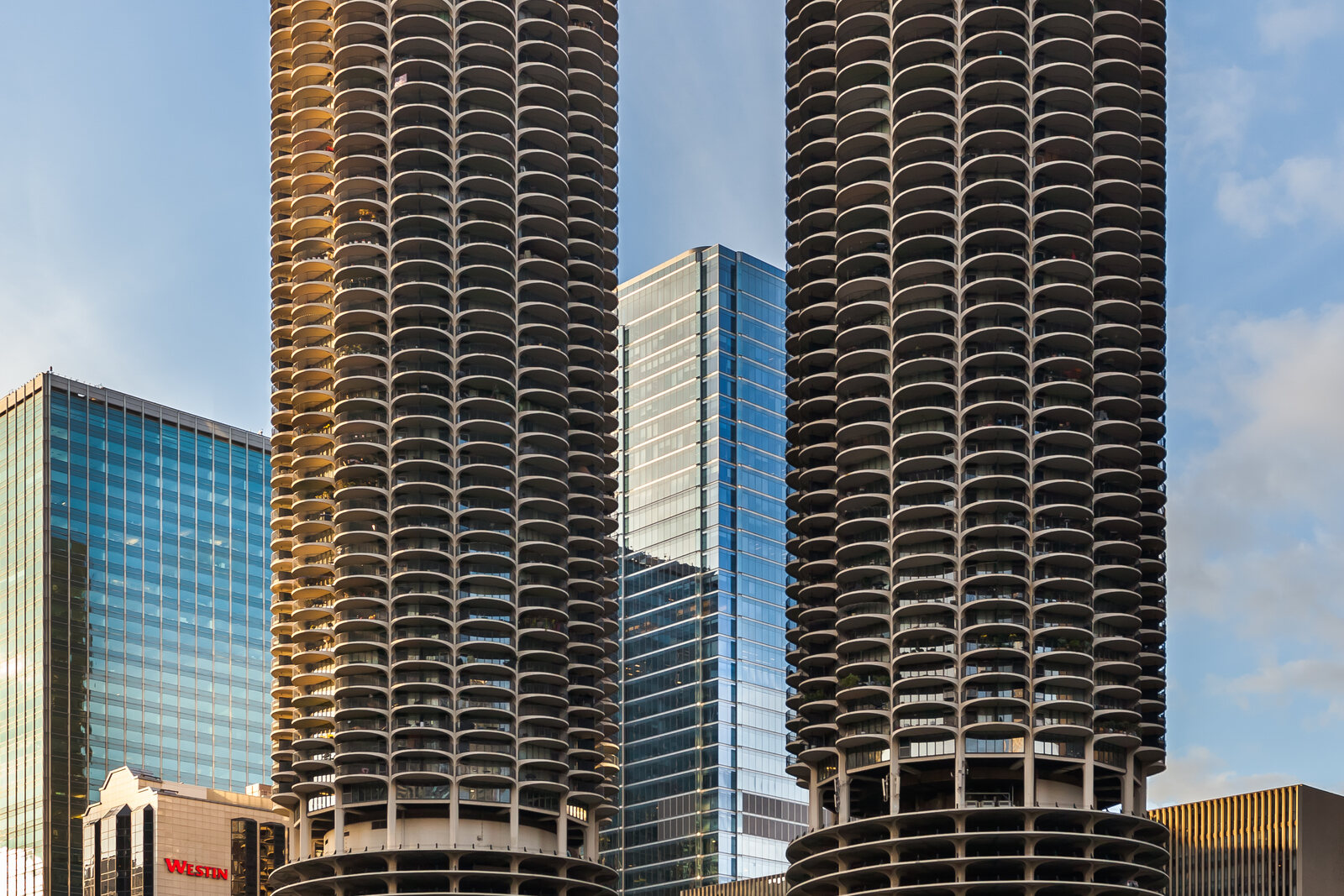 Marina City towers above the Chicago River.