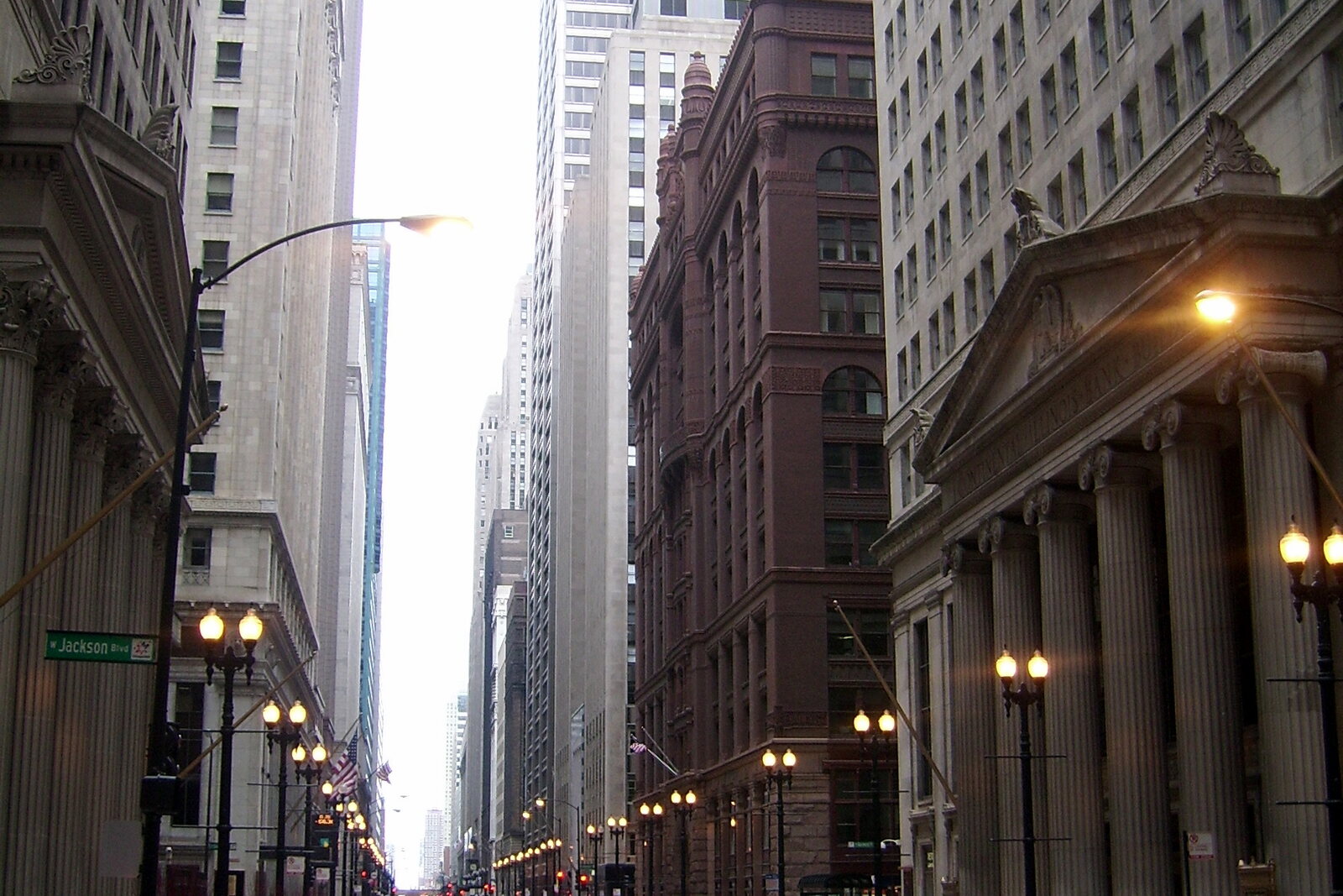 LaSalle Street Canyon looking toward the Chicago Board of Trade Building.