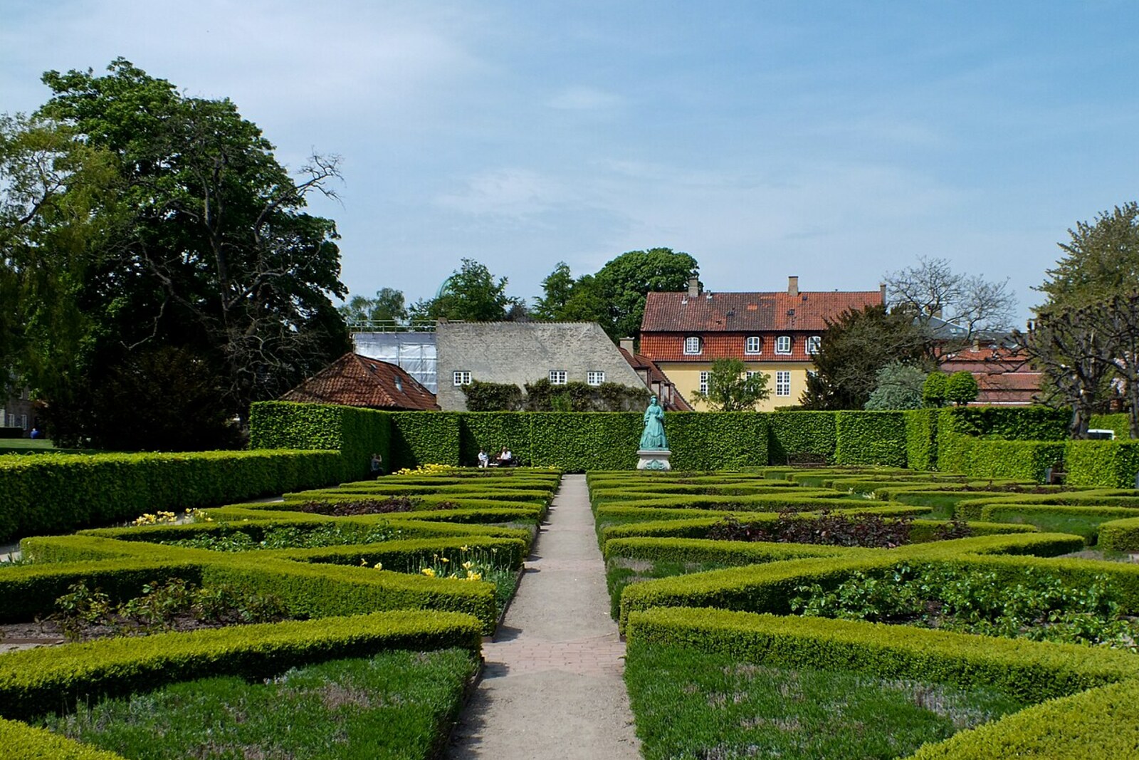 Rose garden in The King's Garden, with flowering beds and the castle in the background