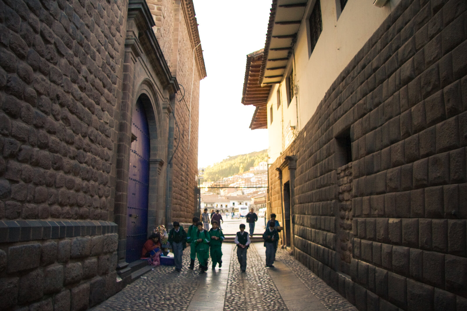 Narrow stone corridor of Calle Loreto in the historic center of Cusco