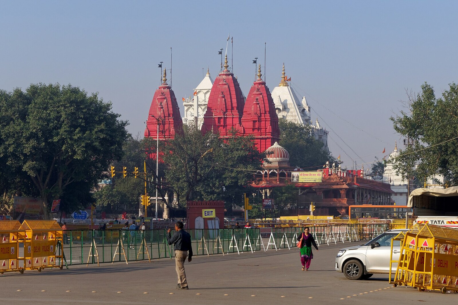 The red spires of Shri Digambar Jain Lal Mandir opposite the Red Fort.