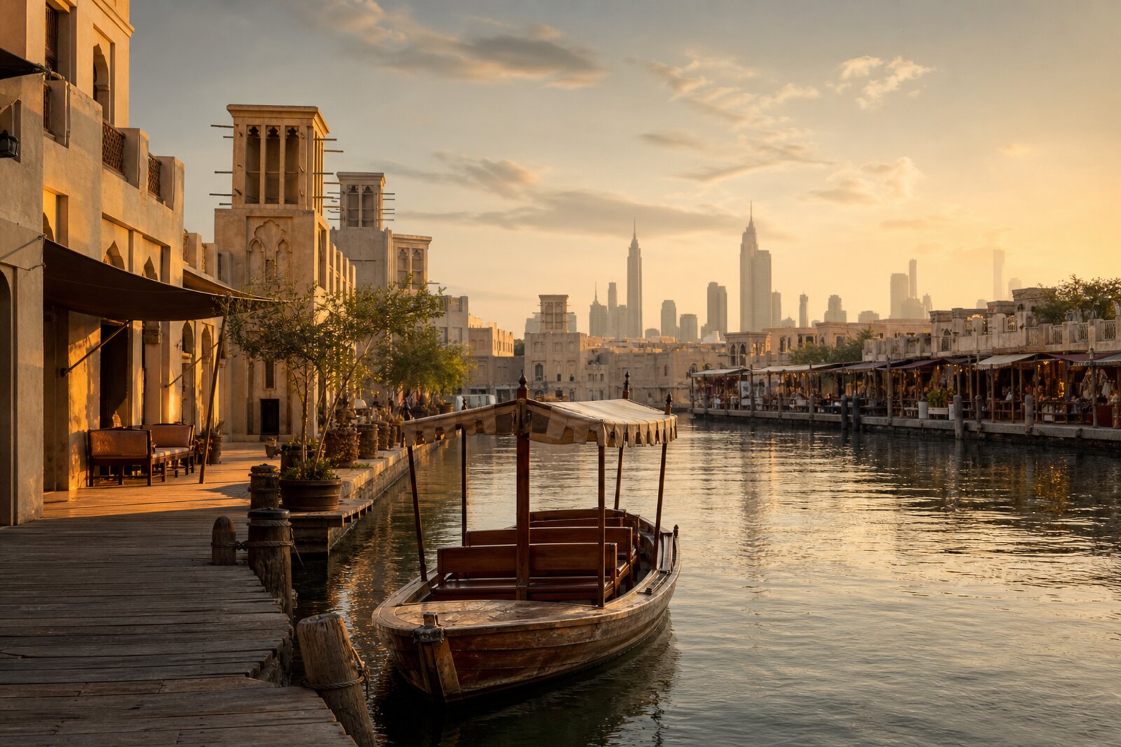 Generated editorial cover for the route “Dubai Creek: Al Fahidi Historical Neighbourhood, abra and the souks of Deira”