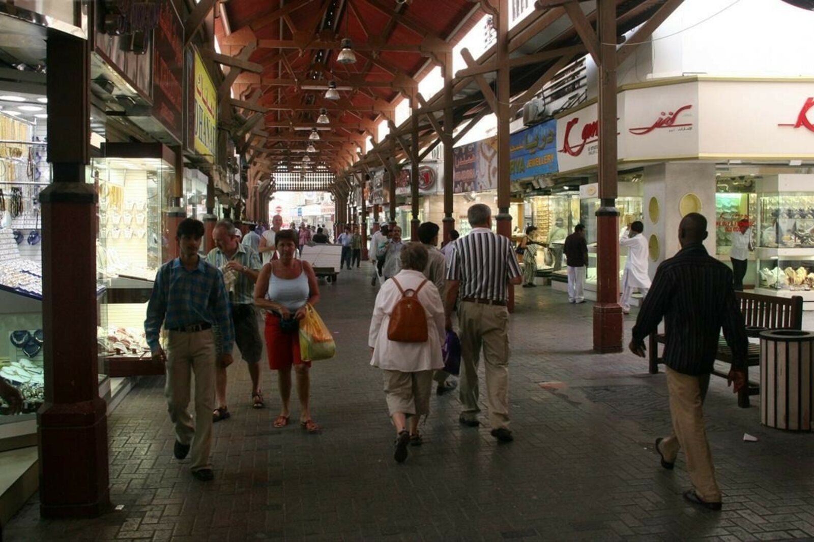 Gold Souk in Deira: display cases filled with gold and jewelry.