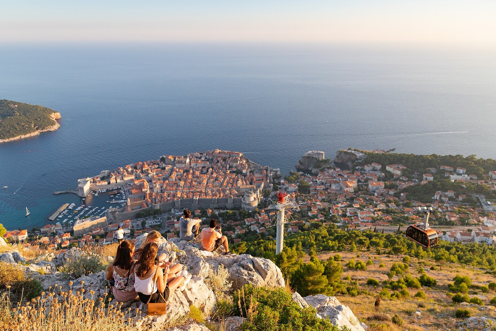 The red roofs and fortress walls of the Old City of Dubrovnik, photographed from the height of Mount Srđ