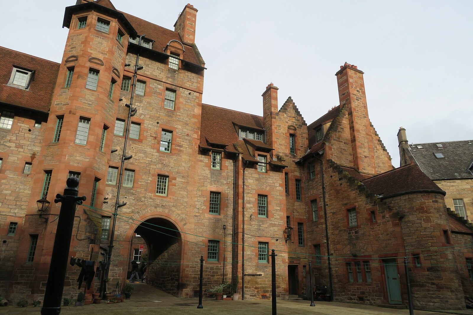 Well Court: a red-brick courtyard with a small tower