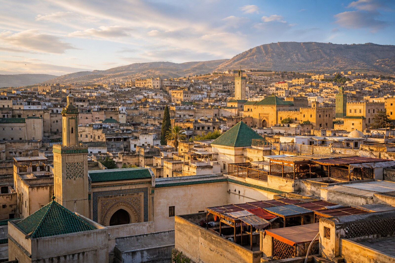 Generated editorial hero image of the city of Fes