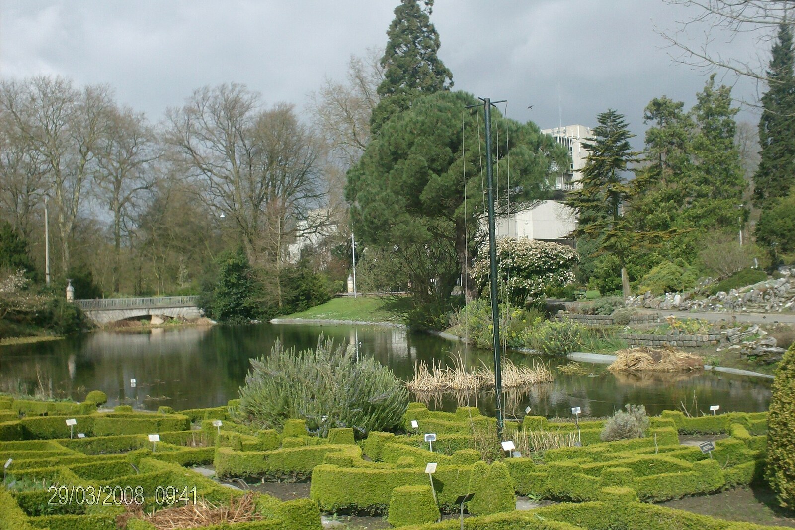Pond and greenhouses of the Ghent University Botanical Garden