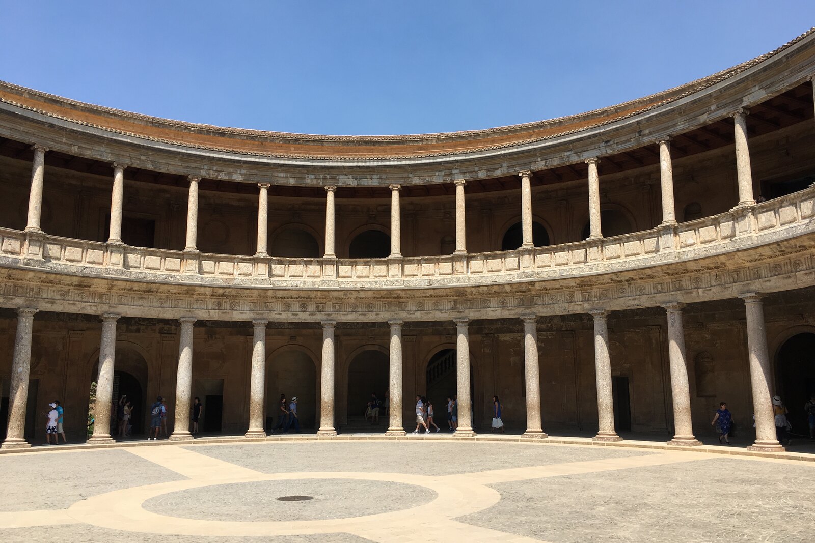 The circular courtyard of the Palace of Charles V in the Alhambra.