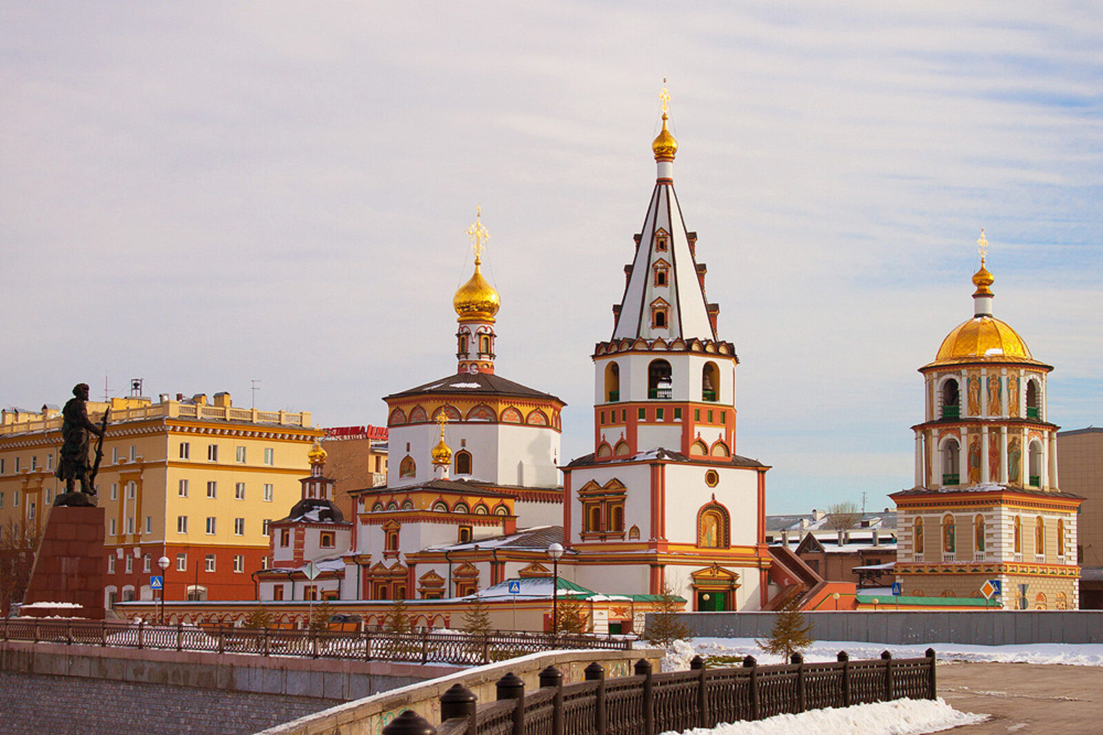 Epiphany Cathedral in Irkutsk by the embankment.