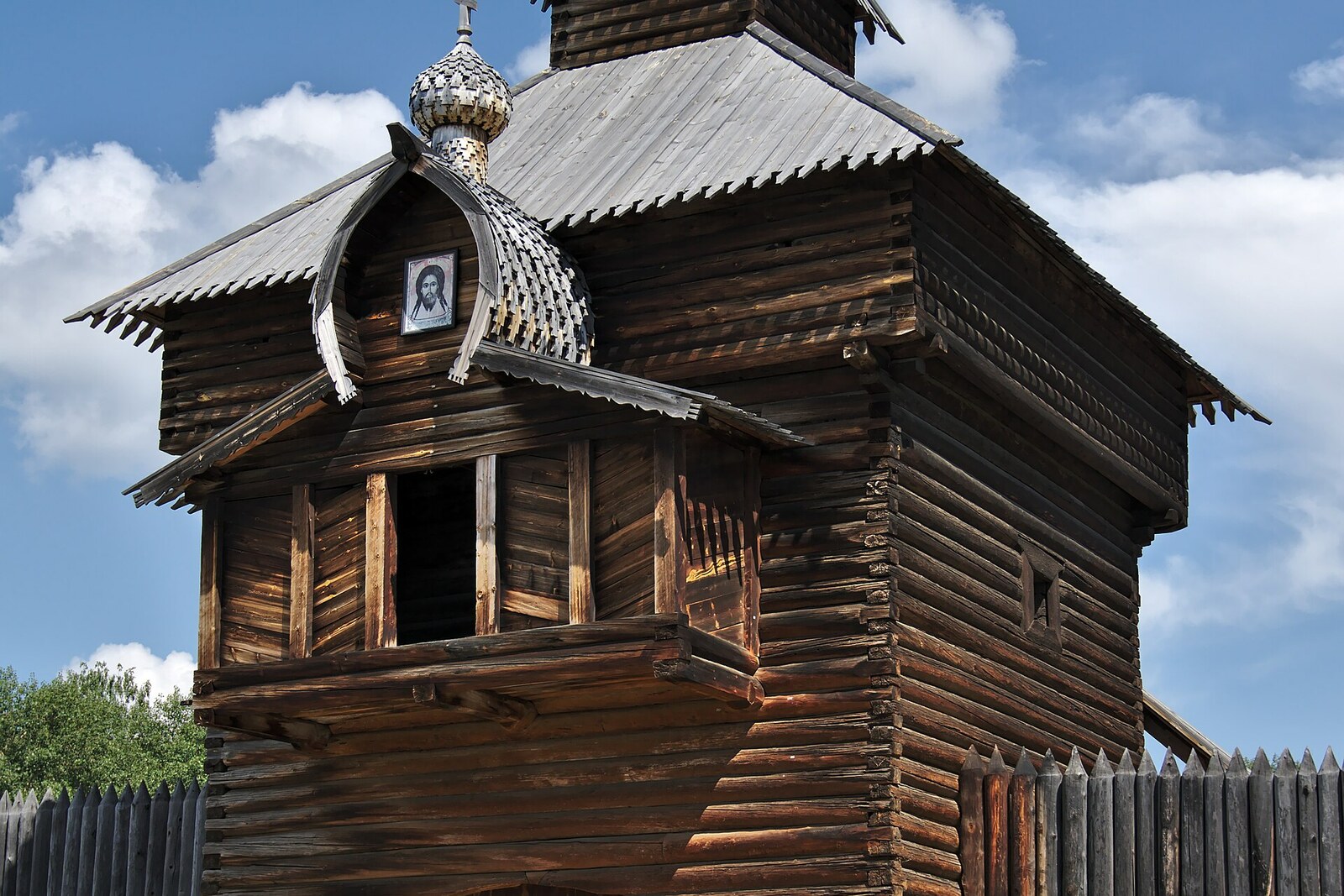 The wooden Spasskaya Tower of Ilimsk Ostrog in Taltsy