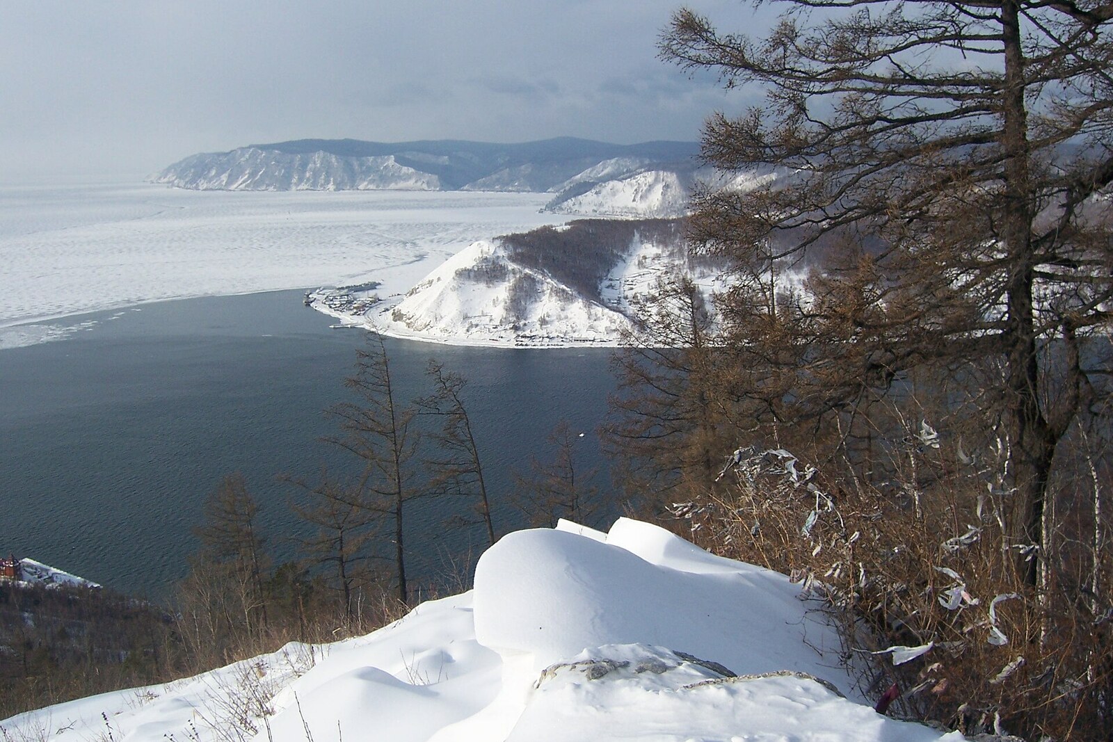 Panorama of Lake Baikal and the source of the Angara River from Chersky Stone